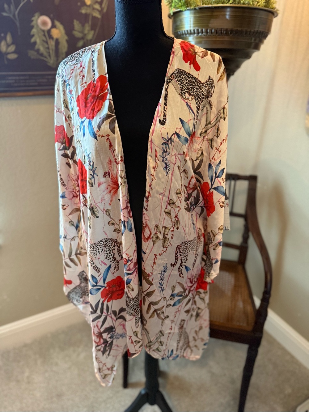 Umgee  Floral & Leopard Print Lightweight silky Duster - one size fits all